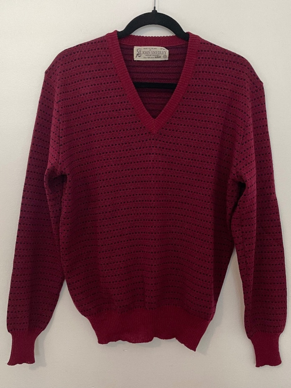Vintage John Smedley Wool Sweater, Red V Neck Cardigan Men's Small, Preppy 90s